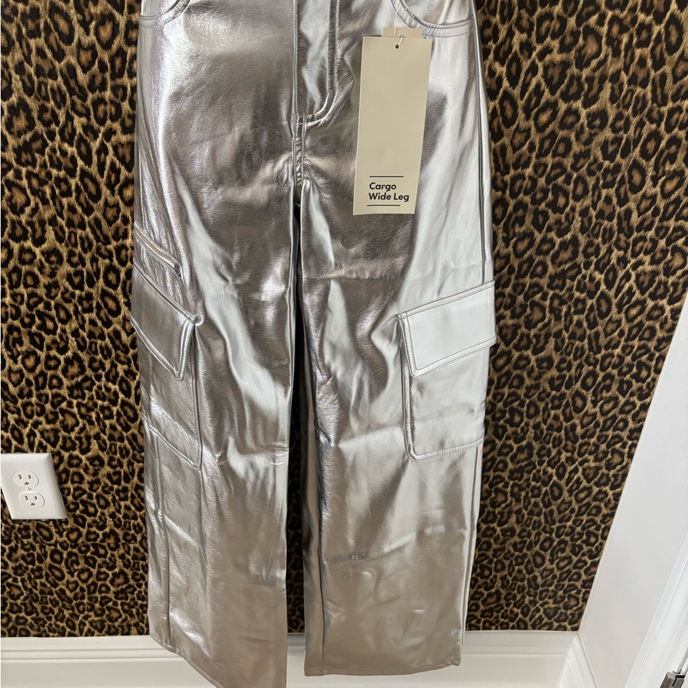 Silver Cargo Wide Leg Pants
